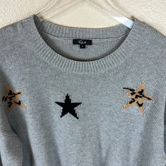 RAILS PERCI HEATHER GRAY ANIMAL STARS CASHMERE BLEND KNIT SWEATER - Picture 4 of 9